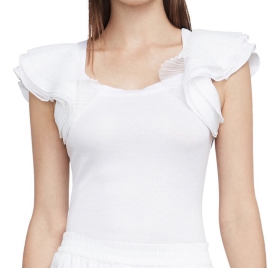 Bcbgmaxazria Mirabelle White Ruffle Sleeve Blouse